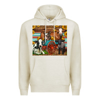 Oatmeal Heather Farm Animals On An Old Wagon Premium Hoodie - LillyAllenDesigns