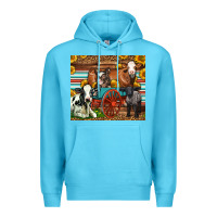 Ocean Blue Farm Animals On An Old Wagon Premium Hoodie - LillyAllenDesigns