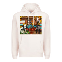 Pale Pink Farm Animals On An Old Wagon Premium Hoodie - LillyAllenDesigns