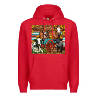 Red Farm Animals On An Old Wagon Premium Hoodie - LillyAllenDesigns