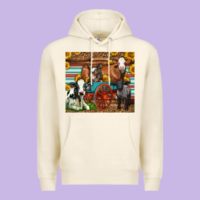 Farm Animals On An Old Wagon Premium Hoodie Designed By Lillyallendesigns