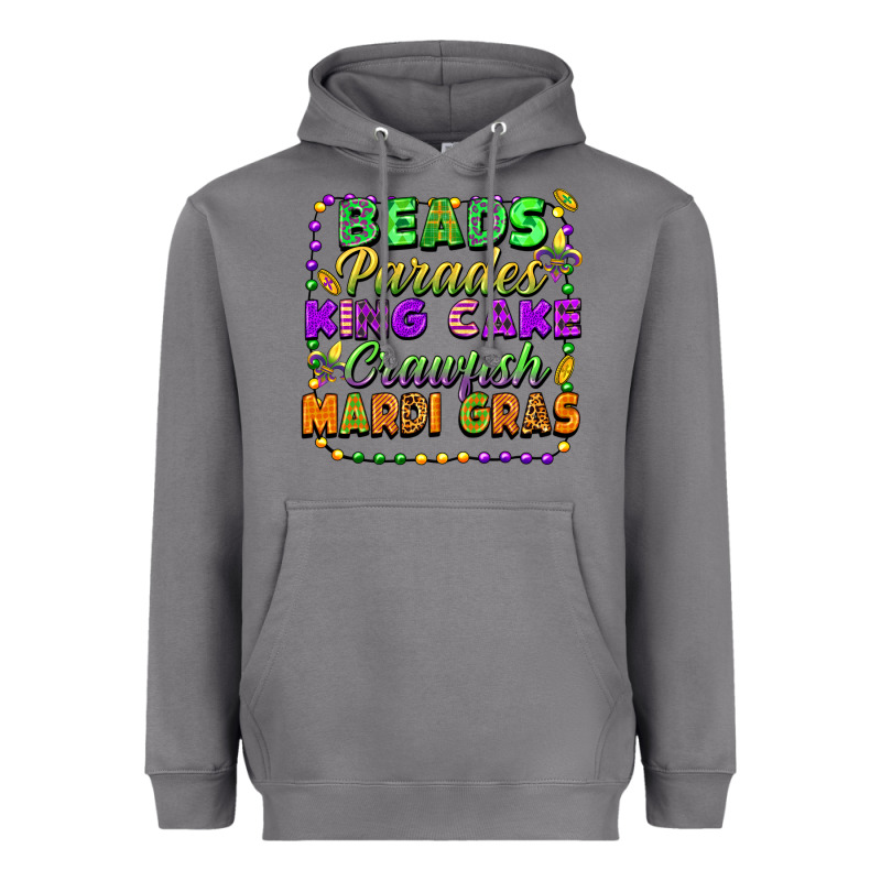 Beads Parades King Cake Crawfish Mardi Gras Heavyweight Hoodie by FaDigitalArtStudio | Teevron