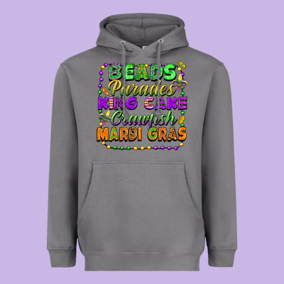 Beads Parades King Cake Crawfish Mardi Gras Heavyweight Hoodie Designed By Fadigitalartstudio