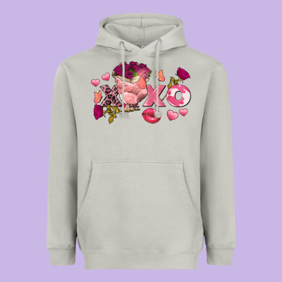 Chicken Valentine's Day Xoxo Heavyweight Hoodie Designed By Fadigitalartstudio