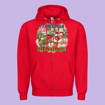 Farm Fresh Strawberries Zipper Hoodie Designed By Zillion Design Studio