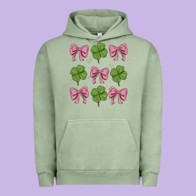 Coquette Bow Clover St. Patrick's Day Urban Hoodie Designed By Maliassmallbusiness