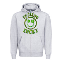 Heather Grey feeling lucky with leopard Zipper Hoodie - RanaPortraitStore