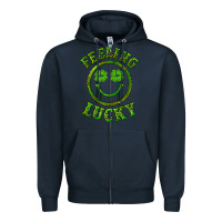 Navy feeling lucky with leopard Zipper Hoodie - RanaPortraitStore
