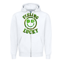 White feeling lucky with leopard Zipper Hoodie - RanaPortraitStore