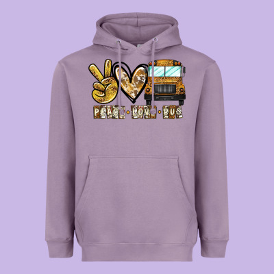 Peace Love Bus Heavyweight Hoodie Designed By Cowhidedigitalart