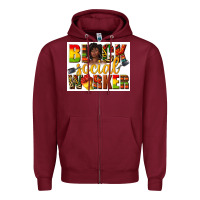 Burgundy black social worker Zipper Hoodie - texasbilliewilder