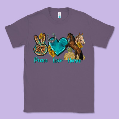 Classic Tee peace love horses tbw