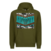 Army Green western cowhide leopard turquoise fringed Premium Hoodie - BarkalooDesign