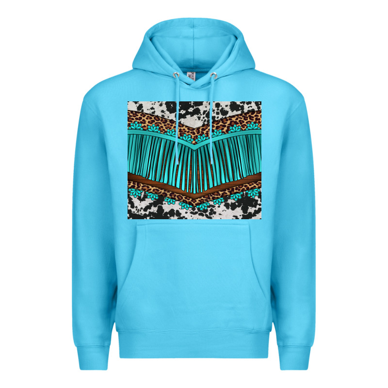 Western Cowhide Leopard Turquoise Fringed Premium Hoodie by BarkalooDesign | Teevron