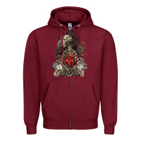 Burgundy floral skeleton Zipper Hoodie - RanaPortraitStore