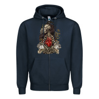 Navy floral skeleton Zipper Hoodie - RanaPortraitStore