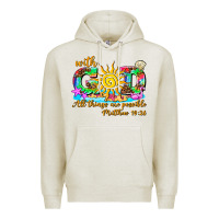 Oatmeal Heather with god all things are possible summer Premium Hoodie - AdoDesignShop