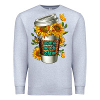 Heather Grey Mama Needs Coffee Cup Premium Sweatshirt - FaDigitalArtStudio
