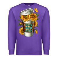Purple Mama Needs Coffee Cup Premium Sweatshirt - FaDigitalArtStudio