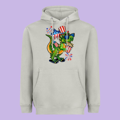4th Of July T-rex Heavyweight Hoodie Designed By Cowgirlartshop