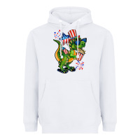 White 4th of July T-Rex Heavyweight Hoodie - CowGirlArtShop