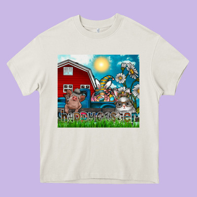 Happy Easter Heavy Core Tee Designed By Cowhidedigitalart