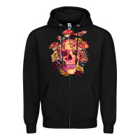 Black Floral skeleton with mushrooms Zipper Hoodie - RanaPortraitStore