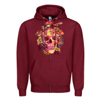 Burgundy Floral skeleton with mushrooms Zipper Hoodie - RanaPortraitStore