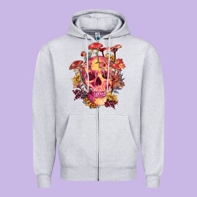 Zipper Hoodie Floral skeleton with mushrooms