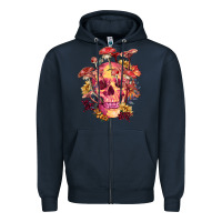Navy Floral skeleton with mushrooms Zipper Hoodie - RanaPortraitStore