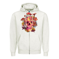 Oatmeal Heather Floral skeleton with mushrooms Zipper Hoodie - RanaPortraitStore