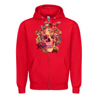 Red Floral skeleton with mushrooms Zipper Hoodie - RanaPortraitStore