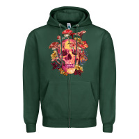Sports Green Floral skeleton with mushrooms Zipper Hoodie - RanaPortraitStore