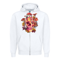 White Floral skeleton with mushrooms Zipper Hoodie - RanaPortraitStore