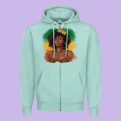 Zipper Hoodie black queen with juneteenth flag
