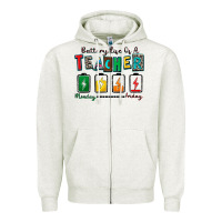 Oatmeal Heather battery life of a teacher Zipper Hoodie - Zillion Design Studio