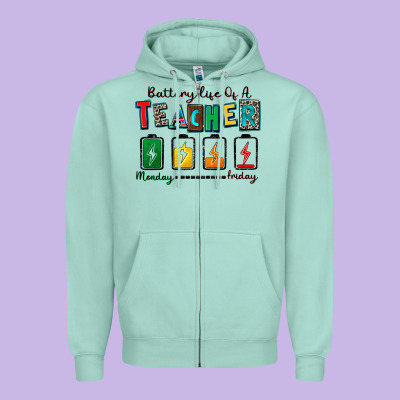 Battery Life Of A Teacher Zipper Hoodie Designed By Zillion Design Studio