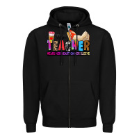 Black this teacher wears her heart on her sleeve Zipper Hoodie - Zillion Design Studio