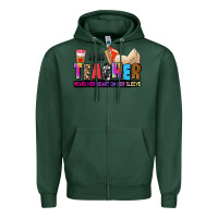 Sports Green this teacher wears her heart on her sleeve Zipper Hoodie - Zillion Design Studio