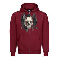 Burgundy Floral skull Zipper Hoodie - RanaPortraitStore