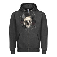 Charcoal Heather Floral skull Zipper Hoodie - RanaPortraitStore