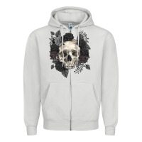 Dove Grey Floral skull Zipper Hoodie - RanaPortraitStore