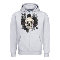 Heather Grey Floral skull Zipper Hoodie - RanaPortraitStore
