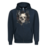 Navy Floral skull Zipper Hoodie - RanaPortraitStore