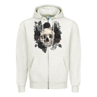 Oatmeal Heather Floral skull Zipper Hoodie - RanaPortraitStore