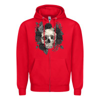 Red Floral skull Zipper Hoodie - RanaPortraitStore