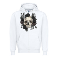 White Floral skull Zipper Hoodie - RanaPortraitStore