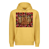 Antique Gold Christmas highland cow with candy canes Premium Hoodie - BarkalooDesign