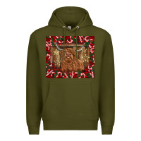 Army Green Christmas highland cow with candy canes Premium Hoodie - BarkalooDesign