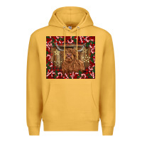 Mustard Christmas highland cow with candy canes Premium Hoodie - BarkalooDesign